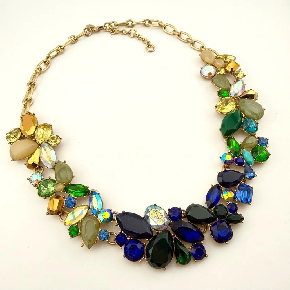 J. Crew Multicolor Ombré Gem Necklace in Blue, Green & Gold